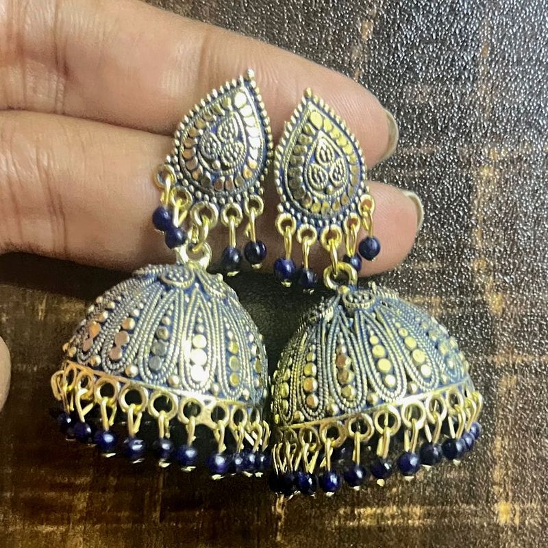 Jhumka Earrings Gold And blue