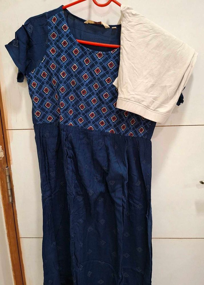 Kurta With Legging In Navy Blue Color