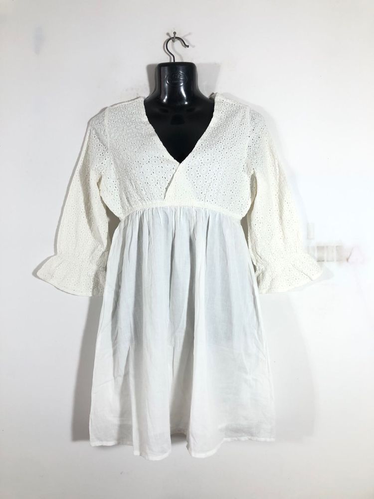 White Eyelet Detail Mini Dress