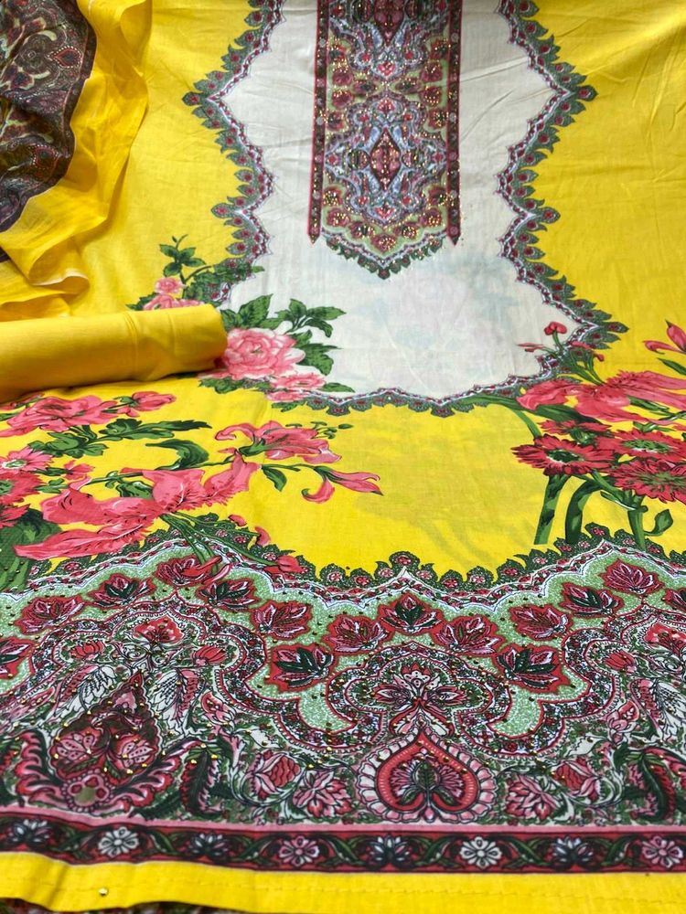 Pure Cotton Floral And Digital All Over Suit