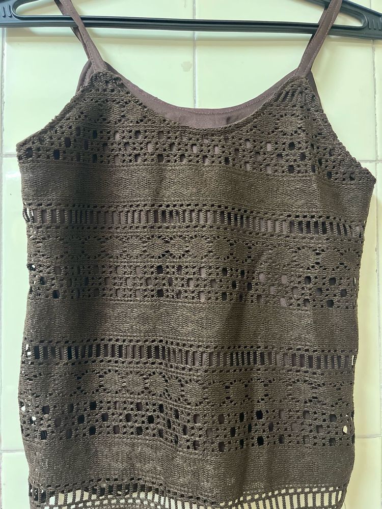 Brown Crochet Tank Top