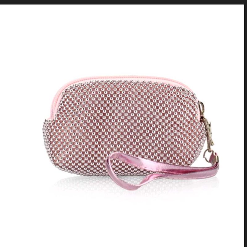 Bead Pouch(pink)Wth 2 Chains &amp; White Jewellery box