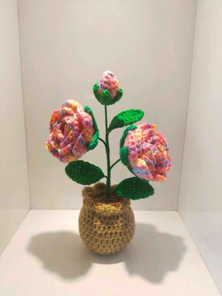 Crochet Multicolored Potted Rose 🌹