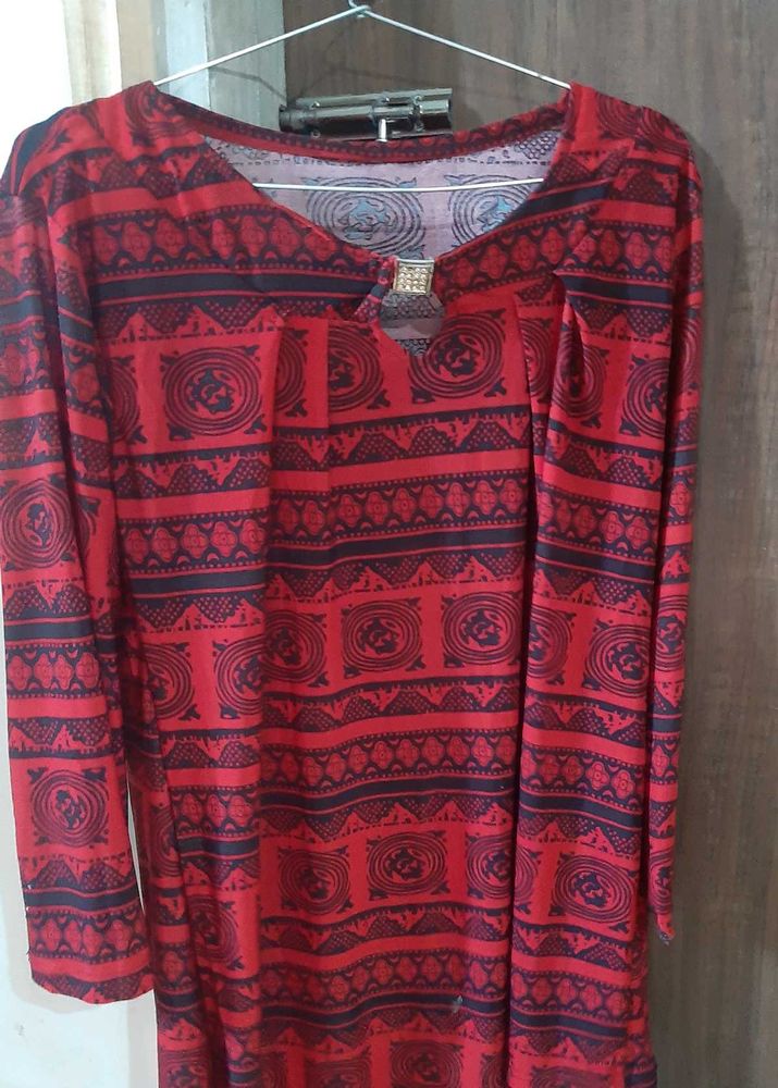 Red &amp; Black Patterned Long Sleeve Dress