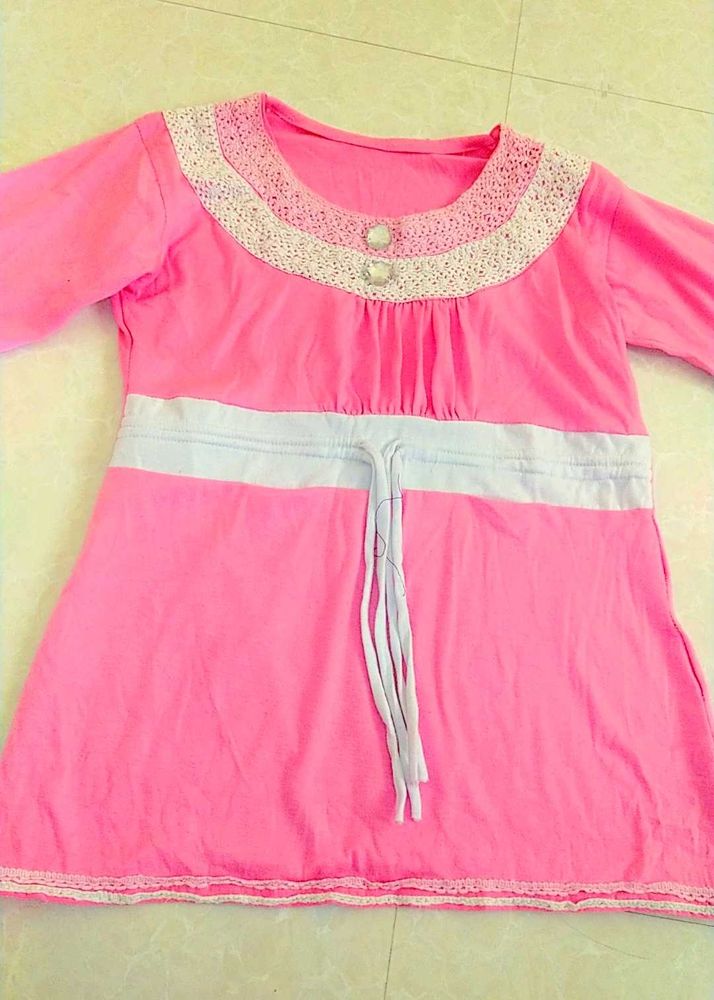 Pink Lace Trim Tunic