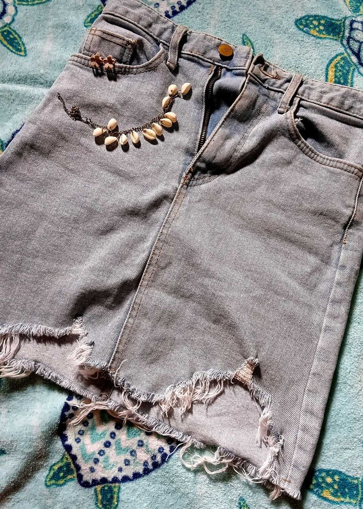 Distressed Denim Mini Skirt