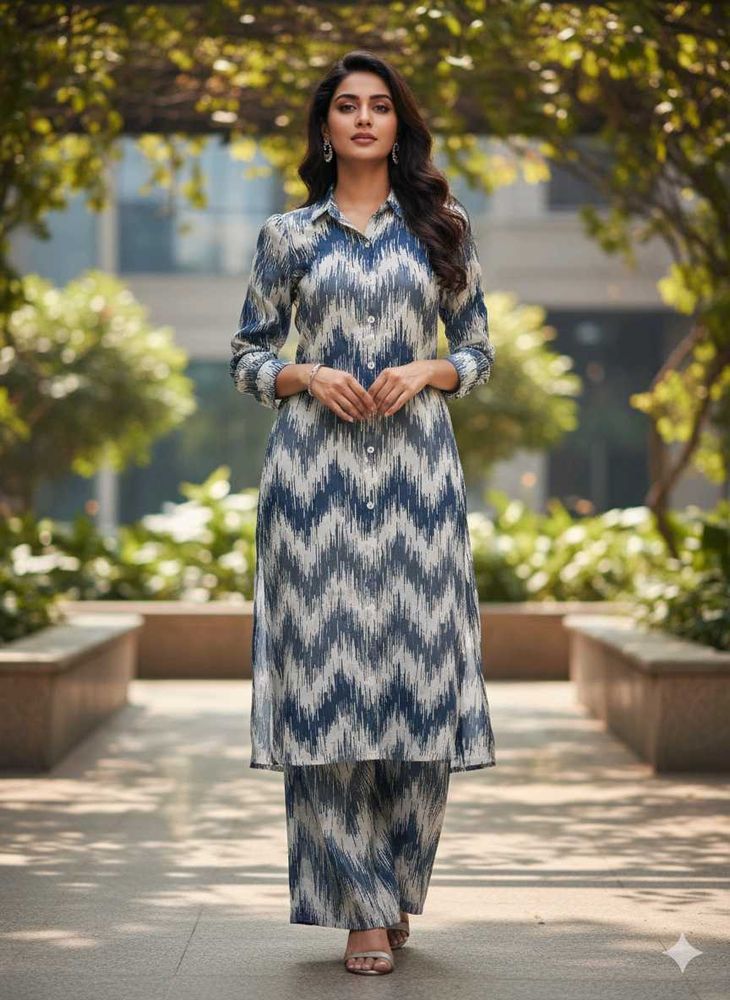 BRANDED- Elegant Kurta Set with Collar and buttons