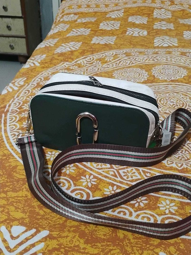 Green And White Sling Purse