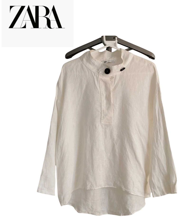 Zara Cream Linen Button Up Top