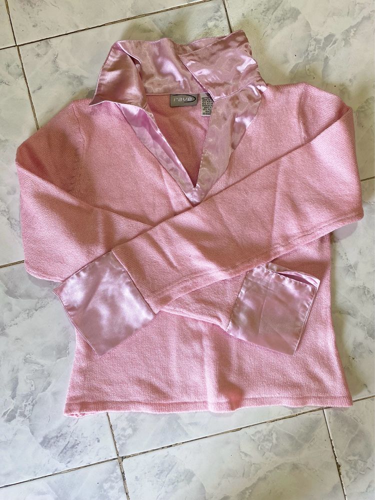 Combo Of Denim Skirt And Woolen Baby Pink Crop Top