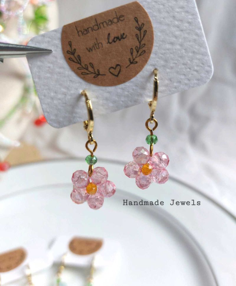 Beaded Crystal Flower Earrings