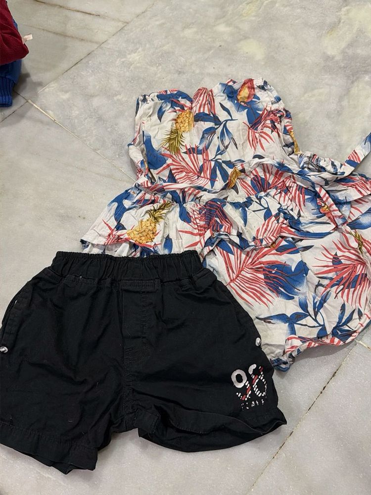 Girls Floral Dress &amp; Shorts Set