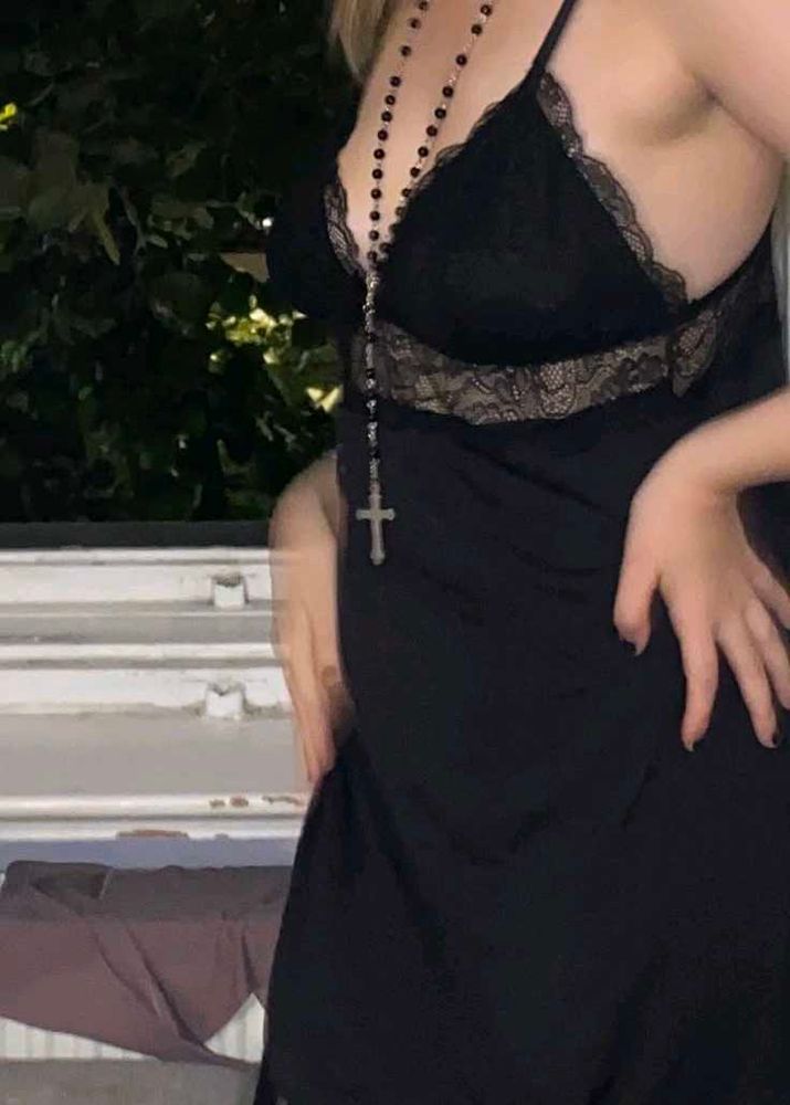 Gothic Black Beaded Cross Necklace