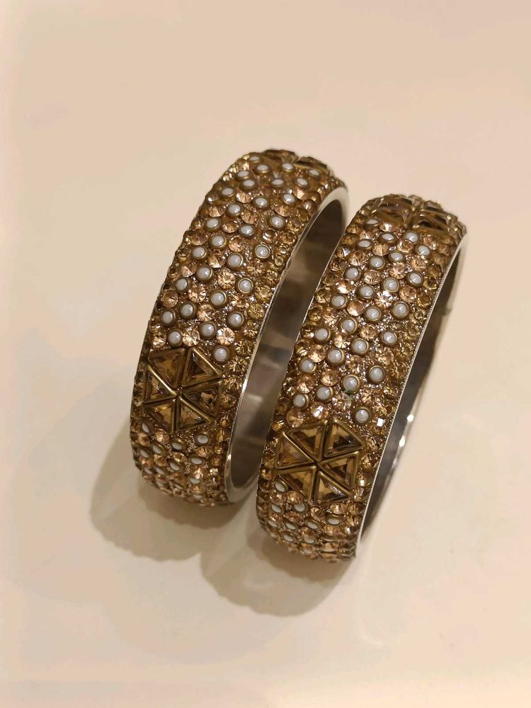 Gold &amp; Pearl Embellished Bangles