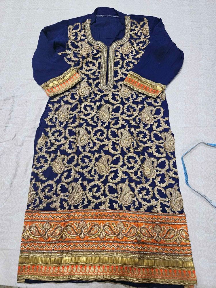 Navy Blue Embroidered Kurta with Orange Salwar
