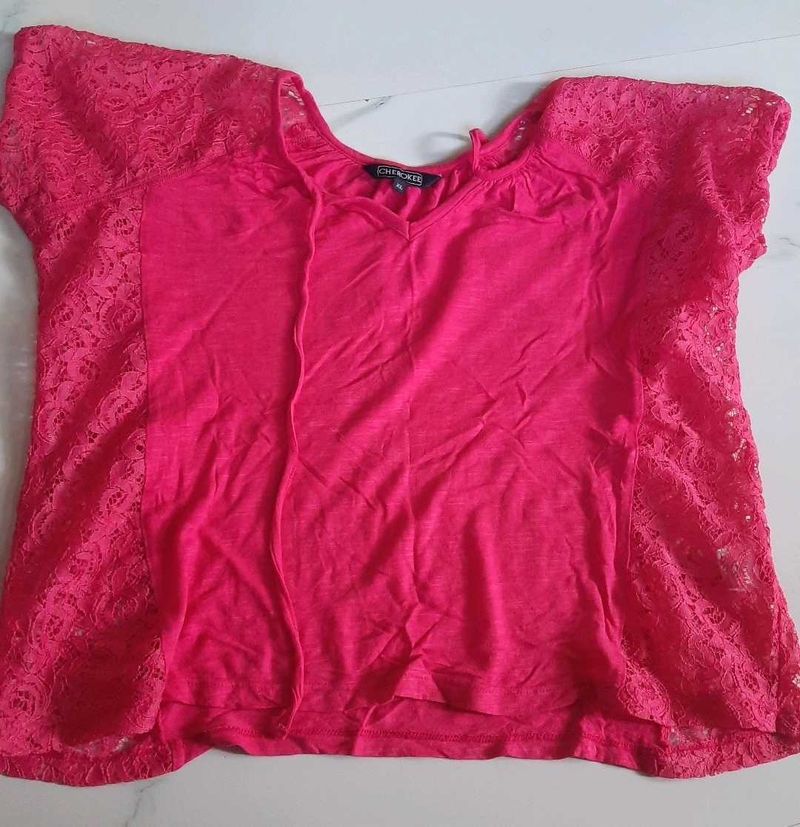 Cherokee Pink Lace Sleeve Top