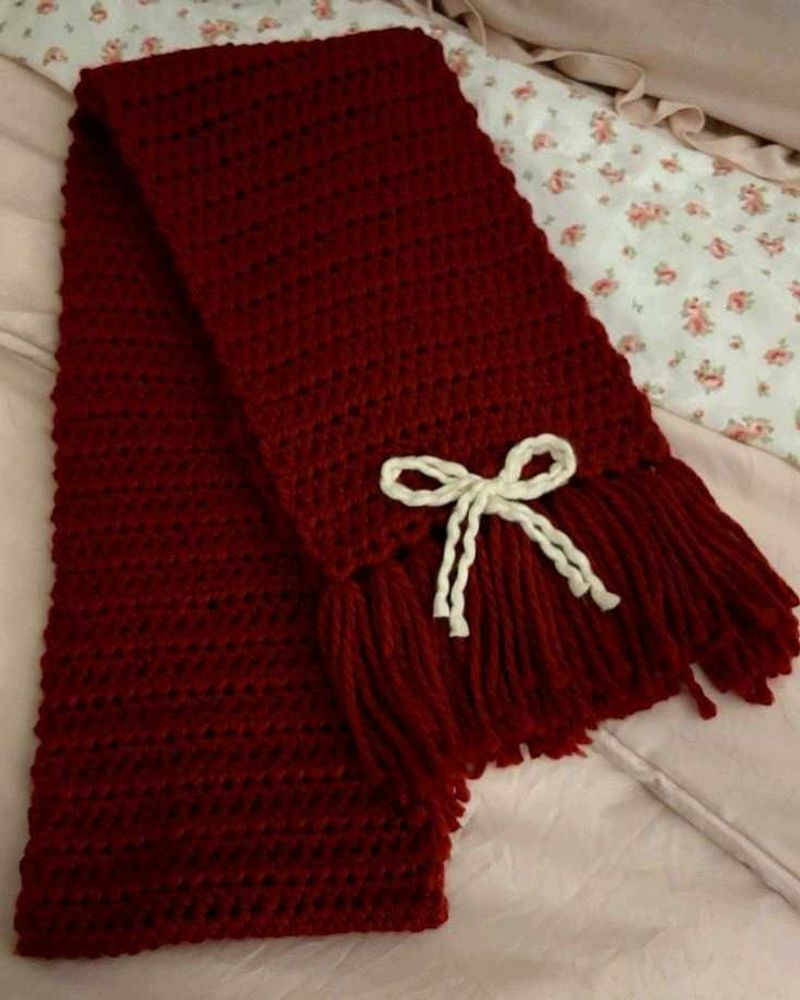 Burgundy Knitted Scarf with Bow