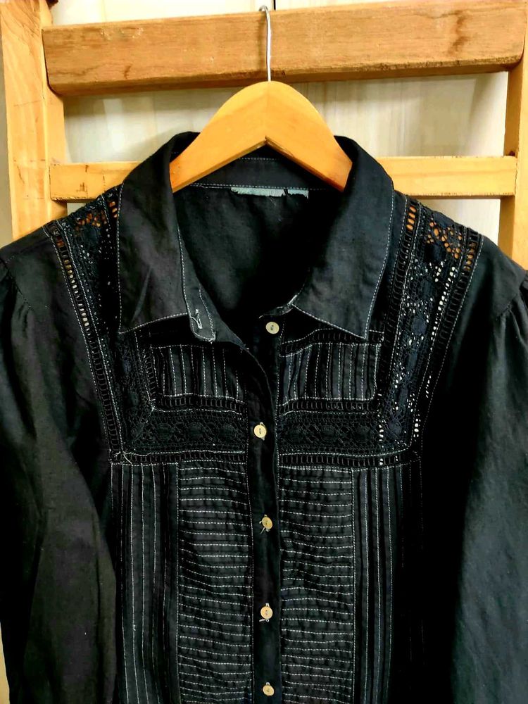 Black Designer Cotton Shirt Size-38