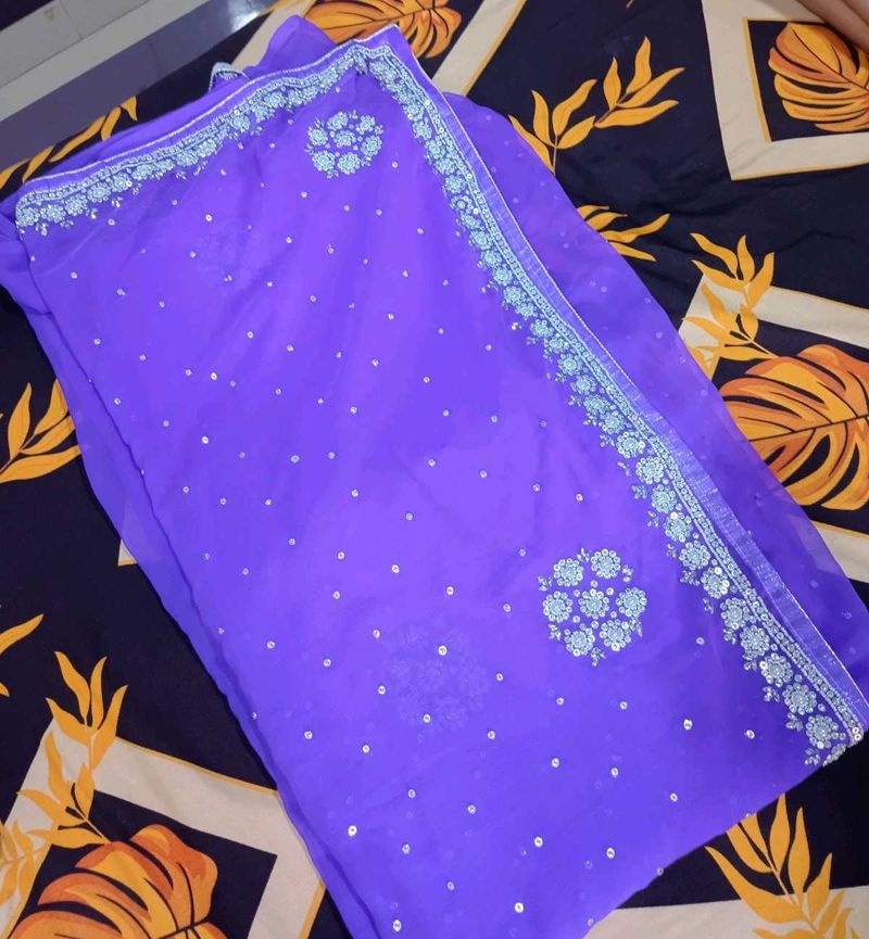 Purple Saree with Silver Embroideryyy💜
