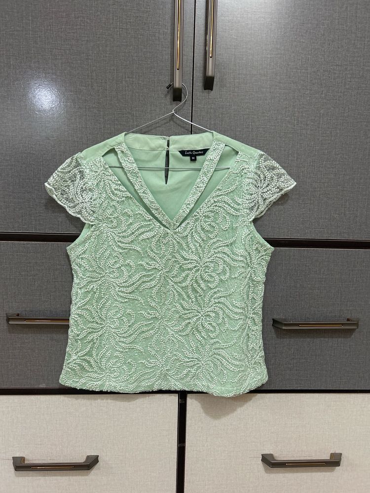 Mint Green Floral Lace Top