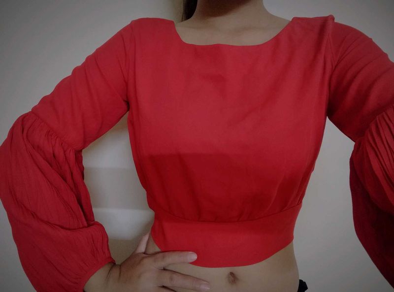 For Women Red Solid Blouson Top