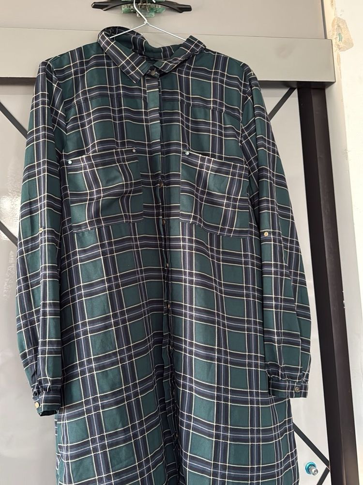 Plaid Long Sleeve Shirt Dress
