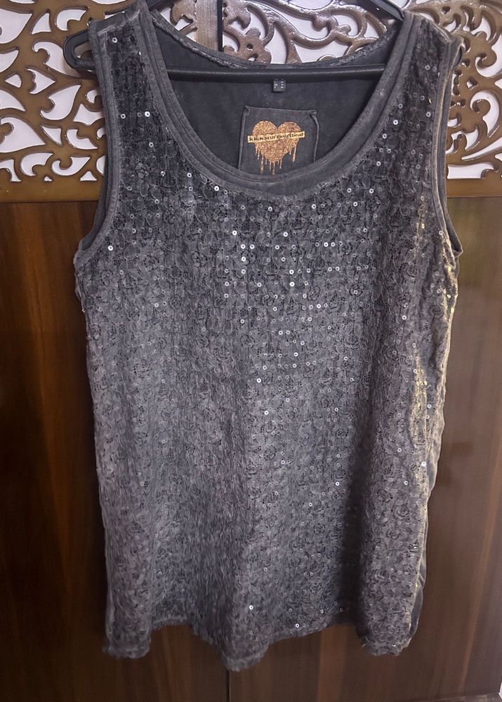 Gray Sequin Tank Top