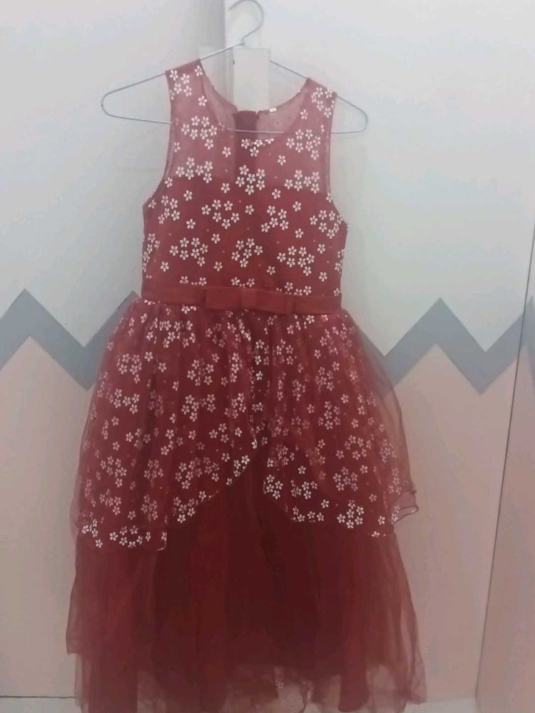 Deep Red Colour Party Gown For 6-9