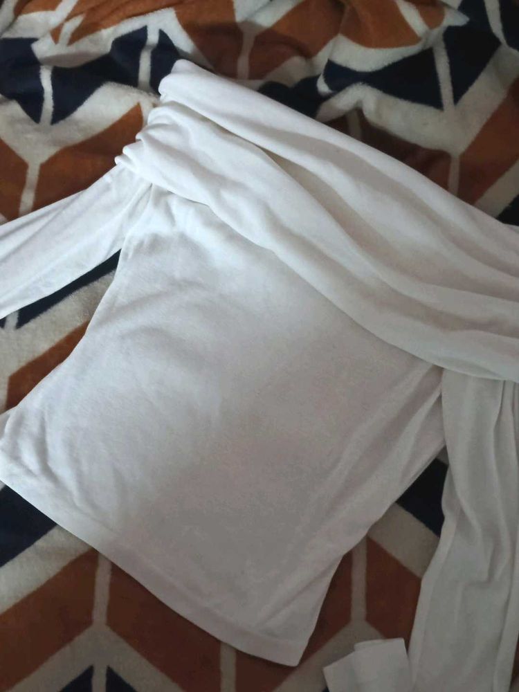 White Long Sleeve Off-shoulder Top