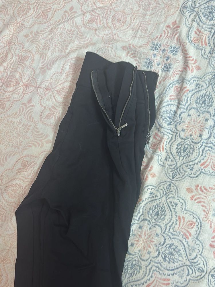 Black Zipper Accent Pants
