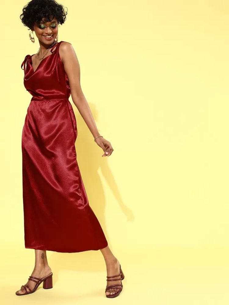 Maroon Satin Dress