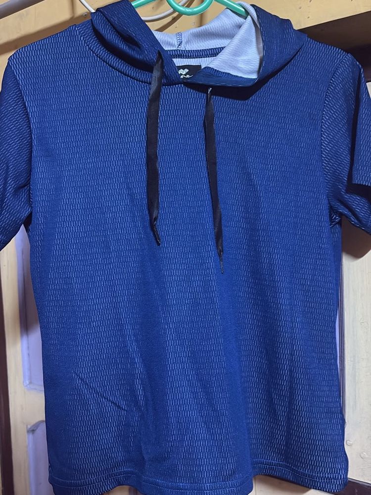Blue Short Sleeve Hoodie