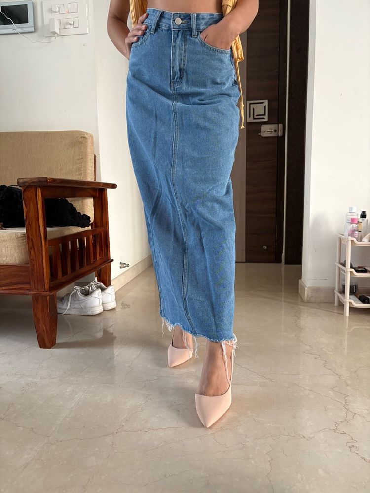 denim long skirt