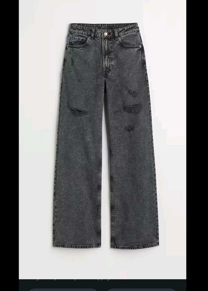 H&amp;m Acid Wash Wide Leg Jeans