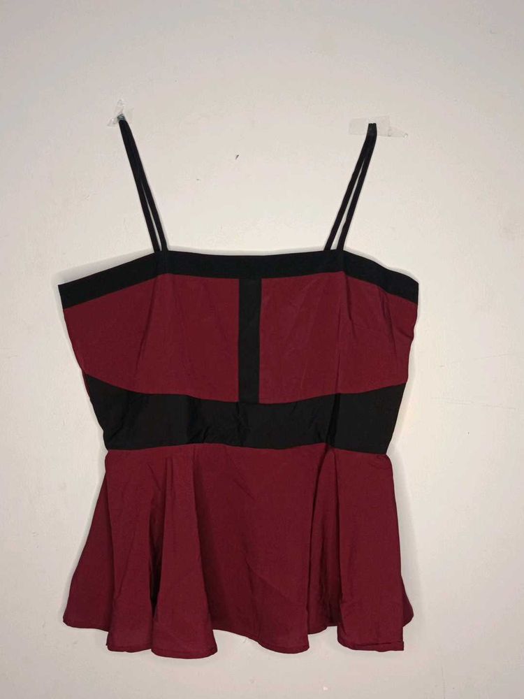 Burgundy &amp; Black Peplum Tank Top