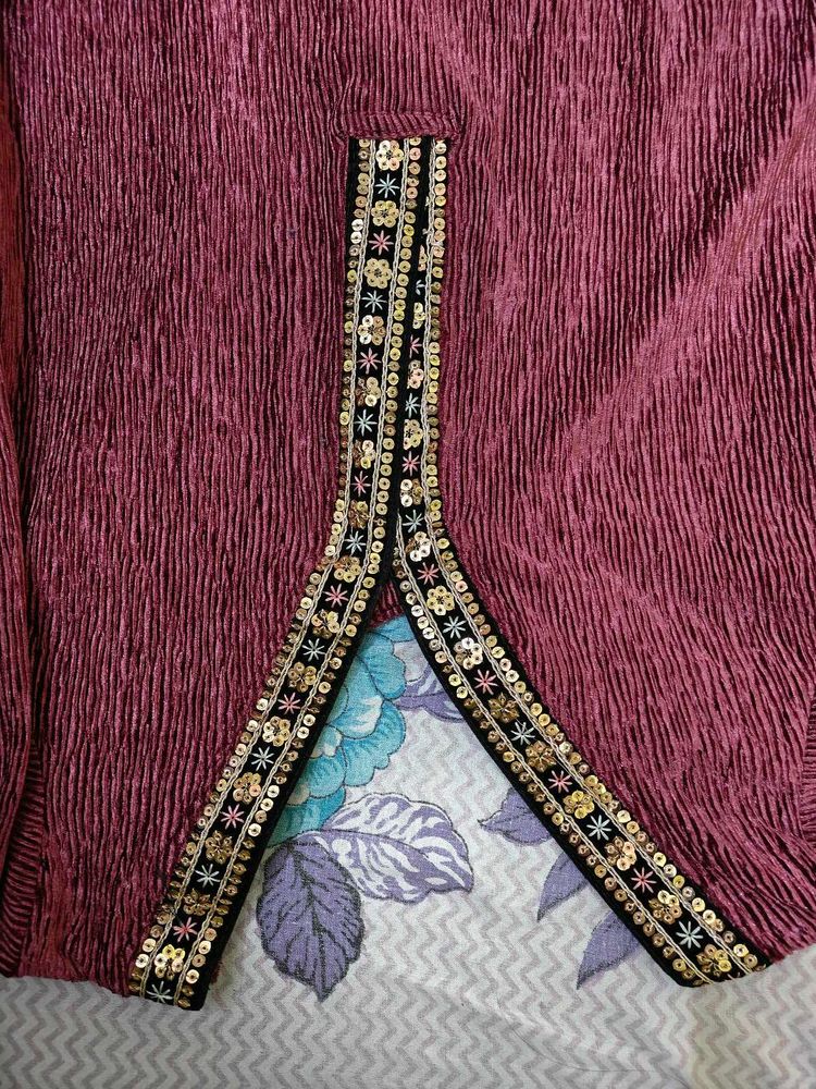 Maroon Embellished Kurta