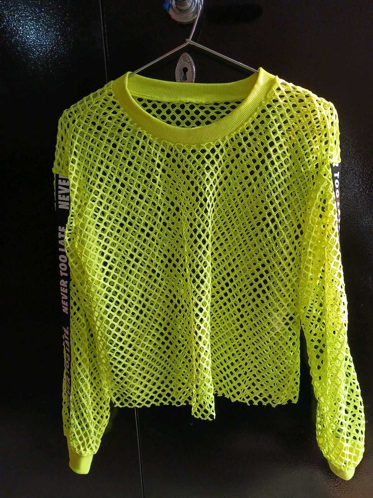 “NEVER TOO LATE” Neon Mesh Top – by SHEIN