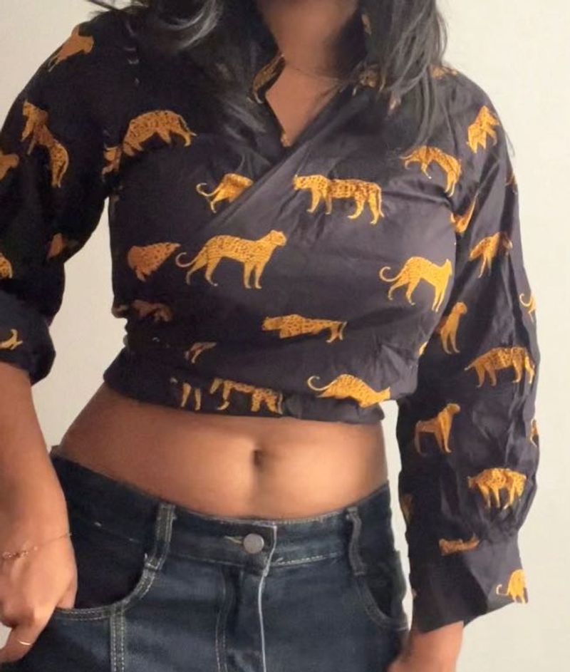 Boho Tiger Print Wrap Around Full Sleeve Shirt