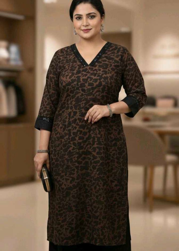Elegant Brown Animal Print Kurta with plazo