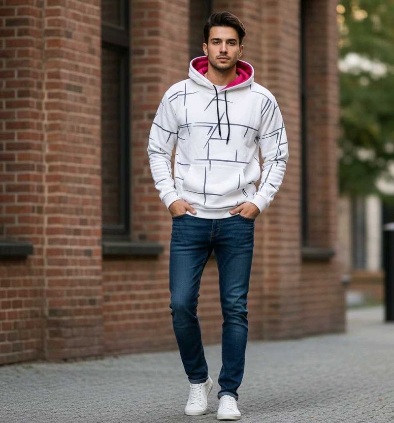 White Graphic Print Hoodie