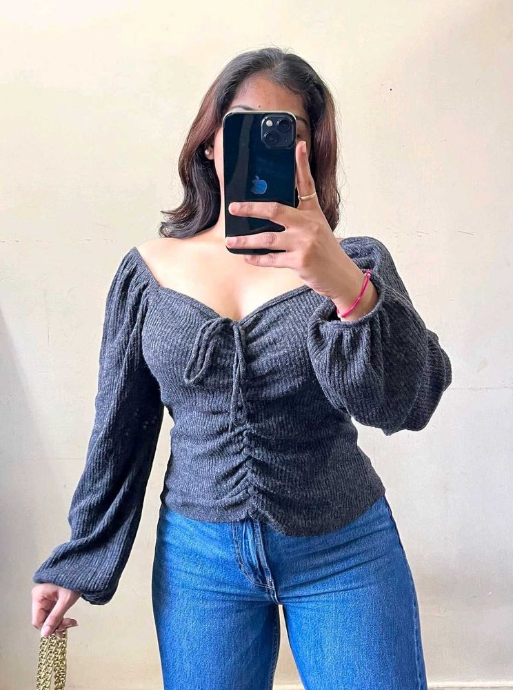 Stylish Gray Ruched Top