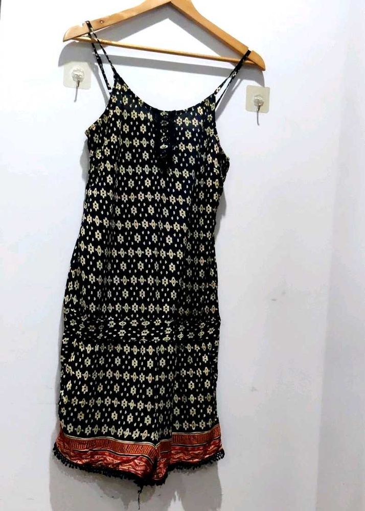 Patterned Black &amp; Gold Romper