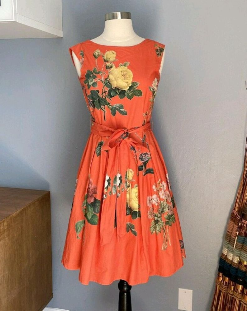 LABEL RITU KUMAR Raika Orange Floral Cotton Dress