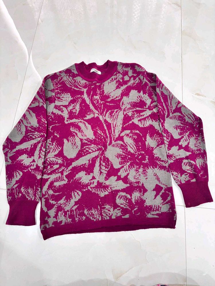 Floral Print Knit Sweater