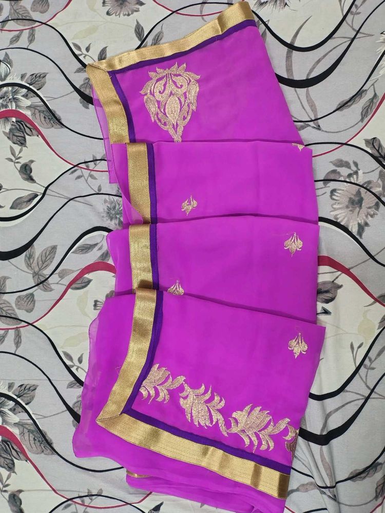 Purple &amp; Gold Embroidered Saree