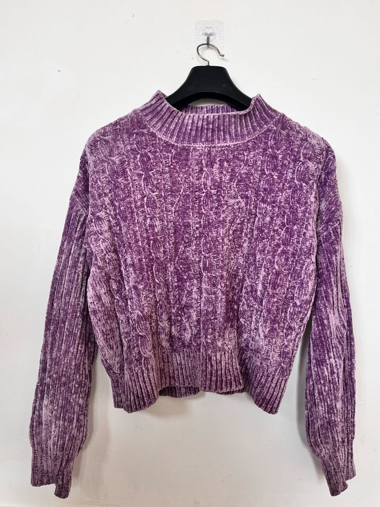 Purple Knit Mock Neck Sweater