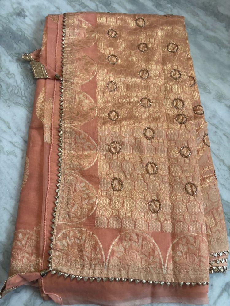 Peach Embroidered Saree