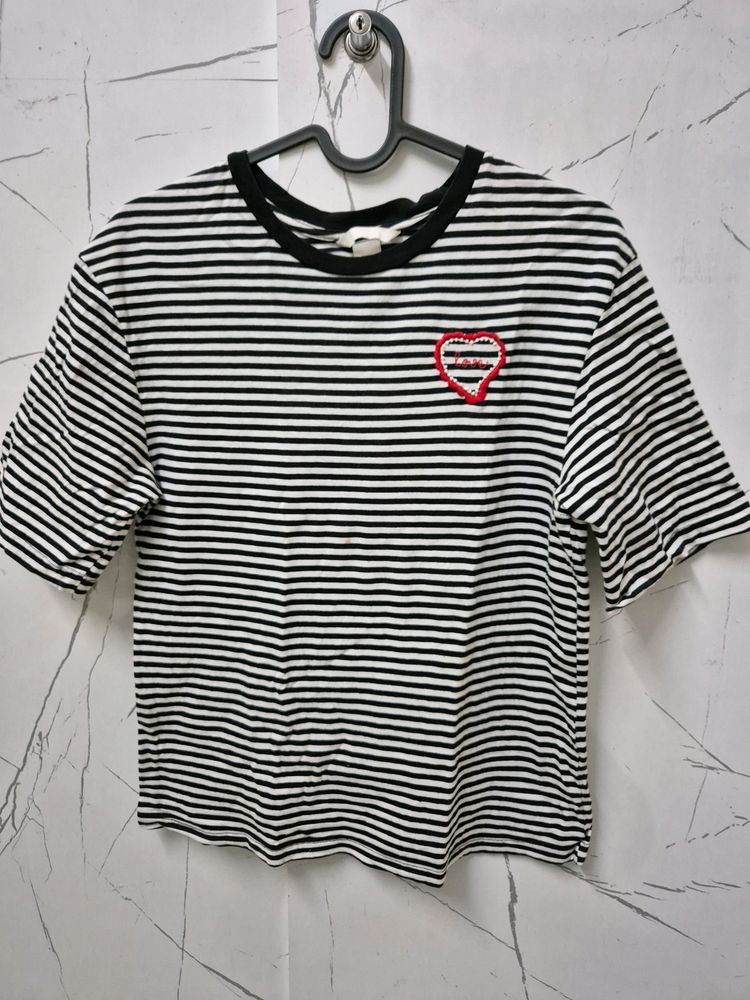 H&amp;M Striped Tshirt With A Heart