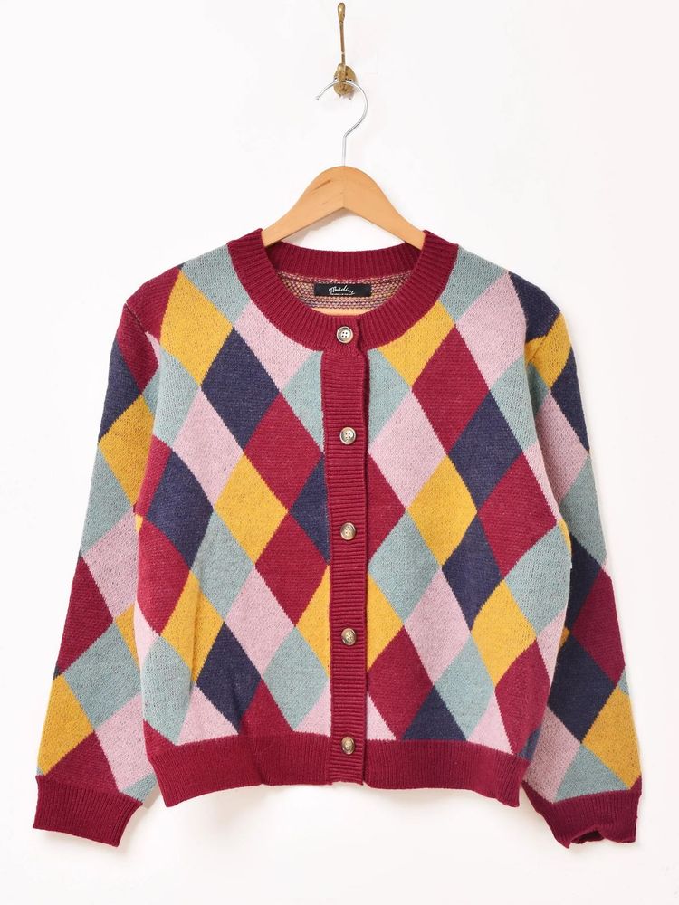 Colorful Argyle Knit Cardigan