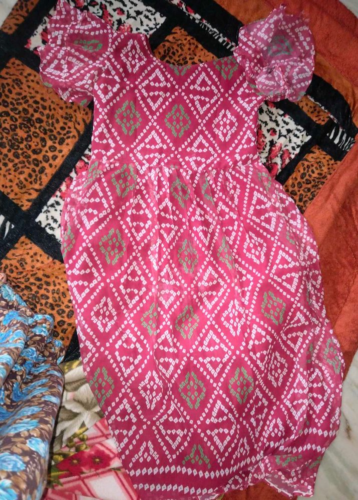 Pink Bandhani Print Dress